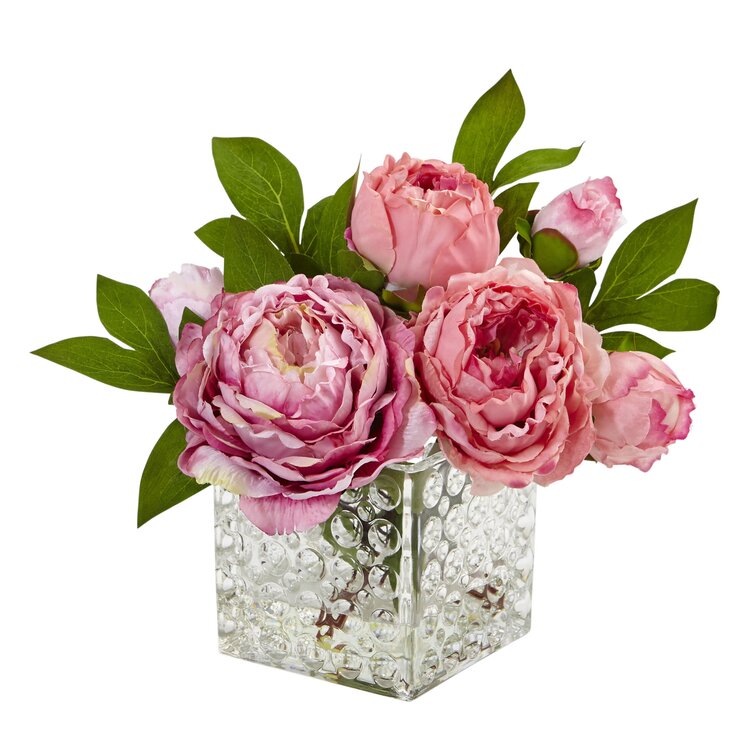 Charlton Home® Peonies Floral Arrangement in Vase & Reviews | Wayfair.ca
